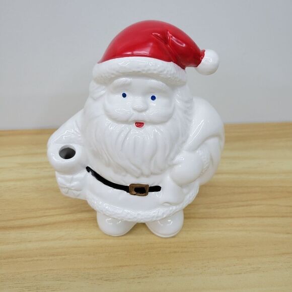 Vintage Christmas Santa Claus Vase with Poinsetta Figurine Coin Bank by Russ - Picture 8 of 15